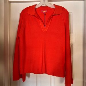 THML Vibrant Orange V-Neck Collared Sweater - Size M